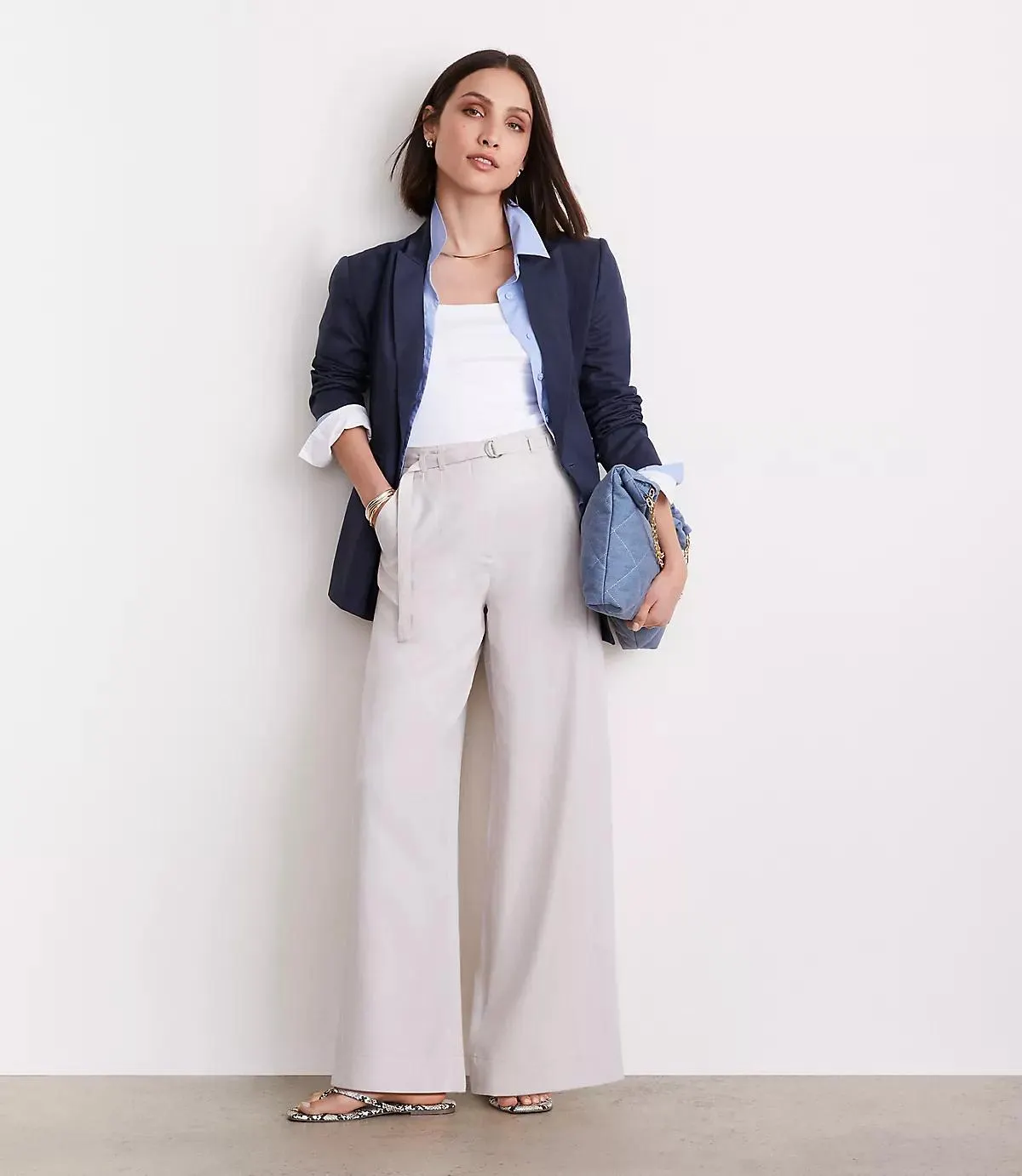 LOFT Versa Pure Spun Belted Wide Leg Pants