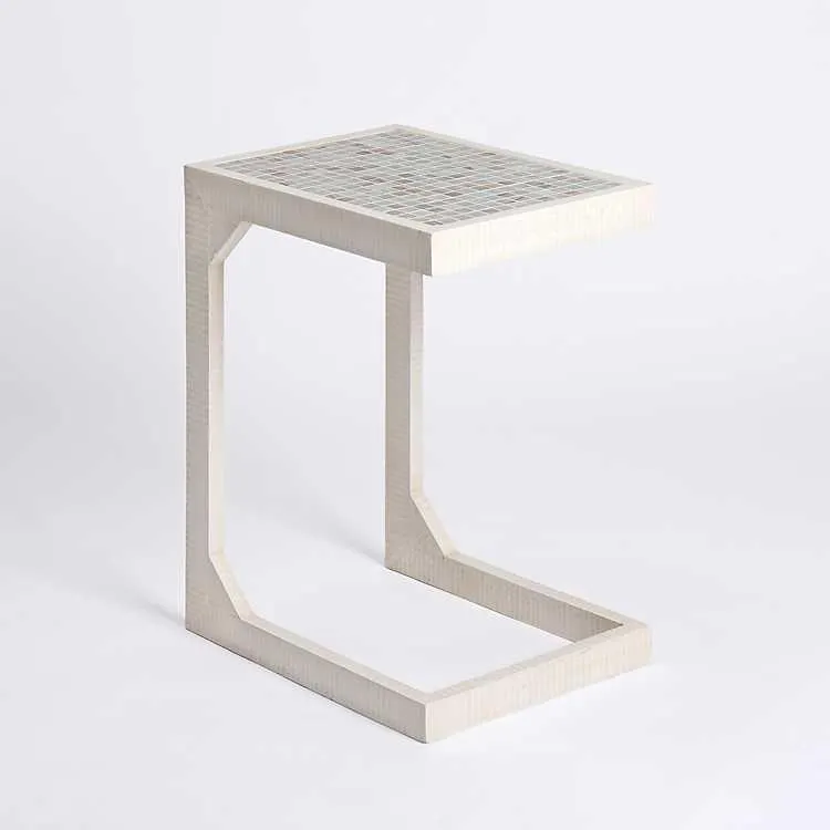 Mosaic Tile White Wood C-Table