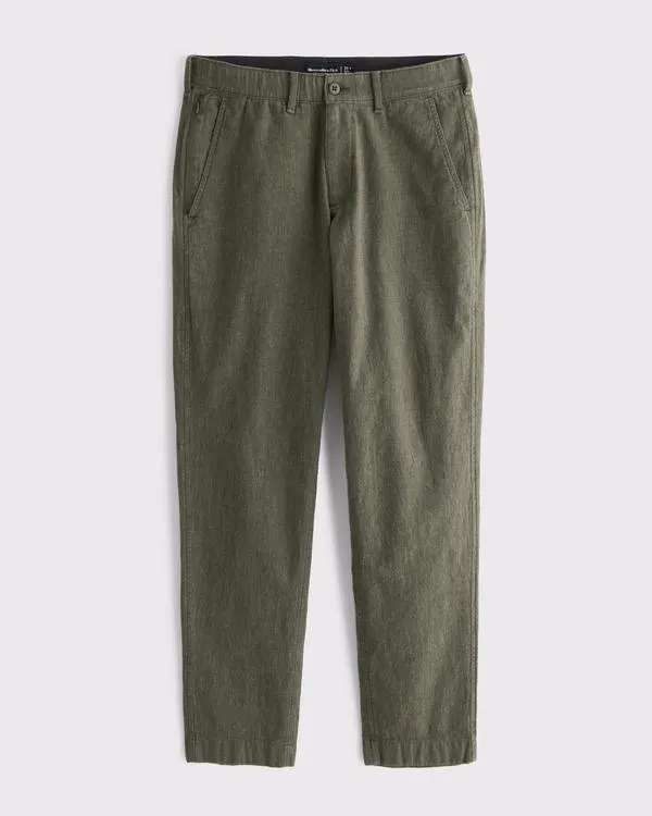 Straight Linen-Blend Fixed Waist Pant