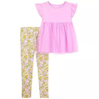 Girls 4-8 Carter's Tulle Top & Floral Leggings Set