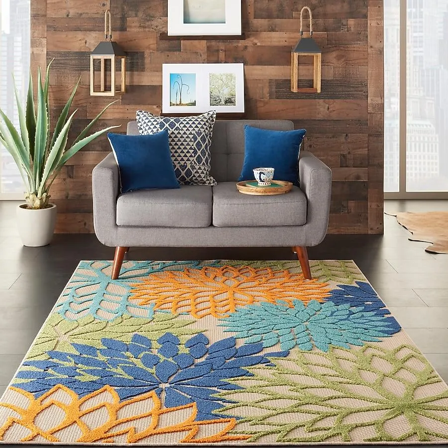Nourison Aloha 5 x 7 (ft) Loomed Multicolor Rectangular Indoor/Outdoor Abstract Tropical Area rug