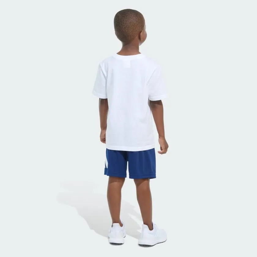 Two-Piece Short Sleeve Cotton Tee and Elastic Waistband Logo Shorts Set