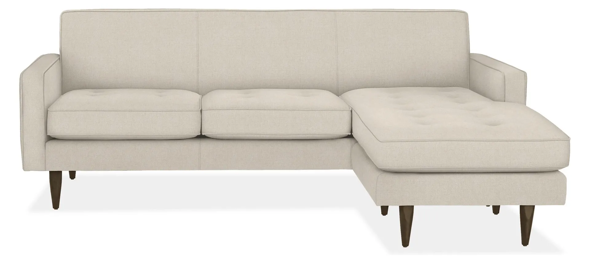 Reese 85" 3-Cushion Sofa with Reversible Chaise in Tepic Ivory w/Charcoal Legs