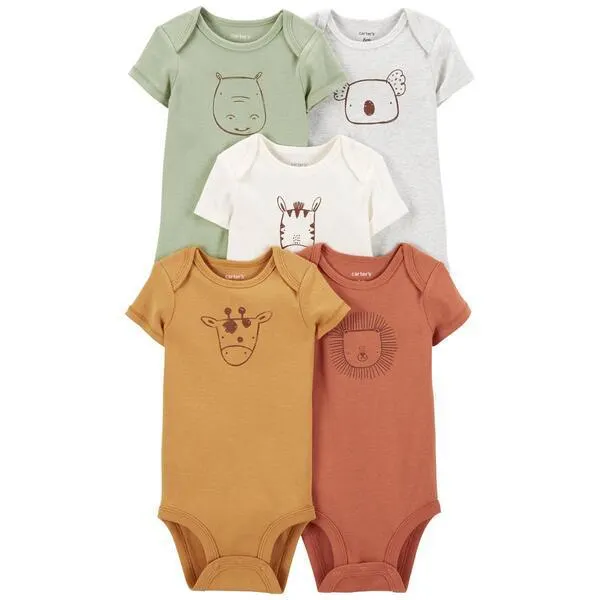 Baby Unisex (NB-24M) Carter’s® 5pk. Animal Face Bodysuits