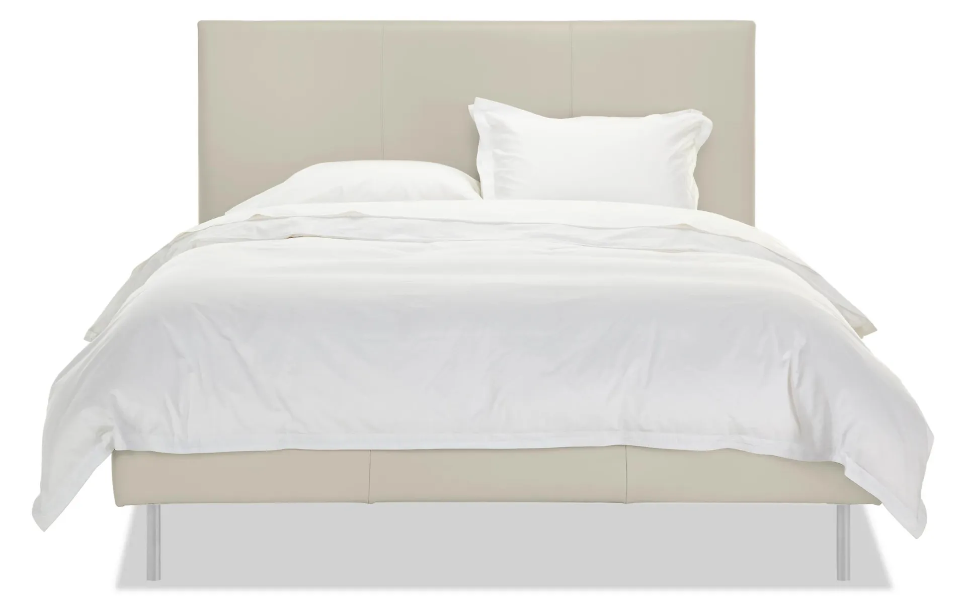 Ella Queen Bed in Laino Bone Leather with Stainless Steel Legs