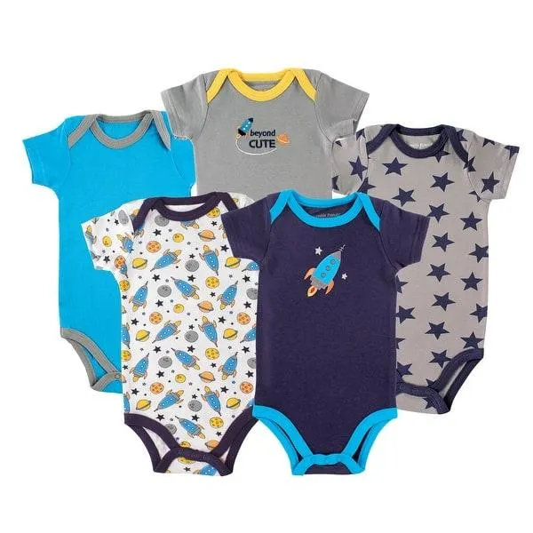 Luvable Friends Baby Boy Cotton Bodysuits 5pk, Rocket