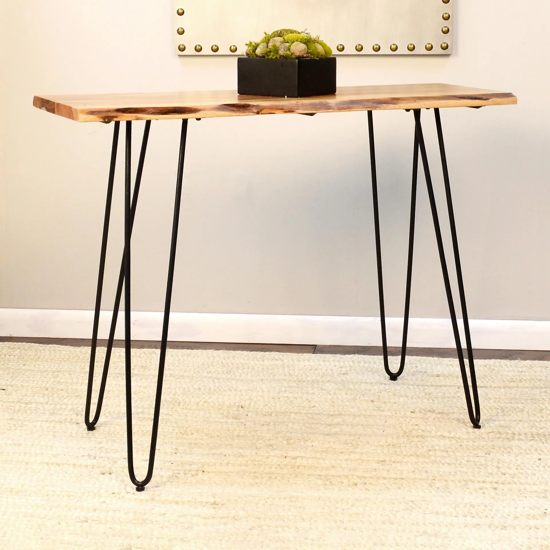 Live Edge Acacia Wood Console Table with Hairpin Legs