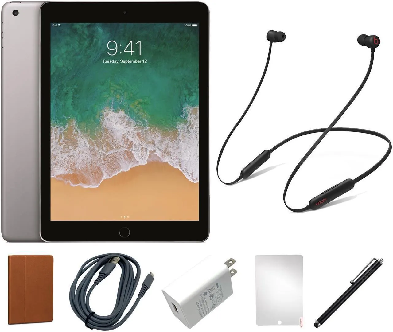 Apple iPad 5 IPAD5SG32BEATS Apple A9 32GB Flash Storage 9.7" 2048 x 1536 Tablet PC (Wi-Fi Only) Space Gray with Beats Flex Wireless In-Ear Headphones Bundle