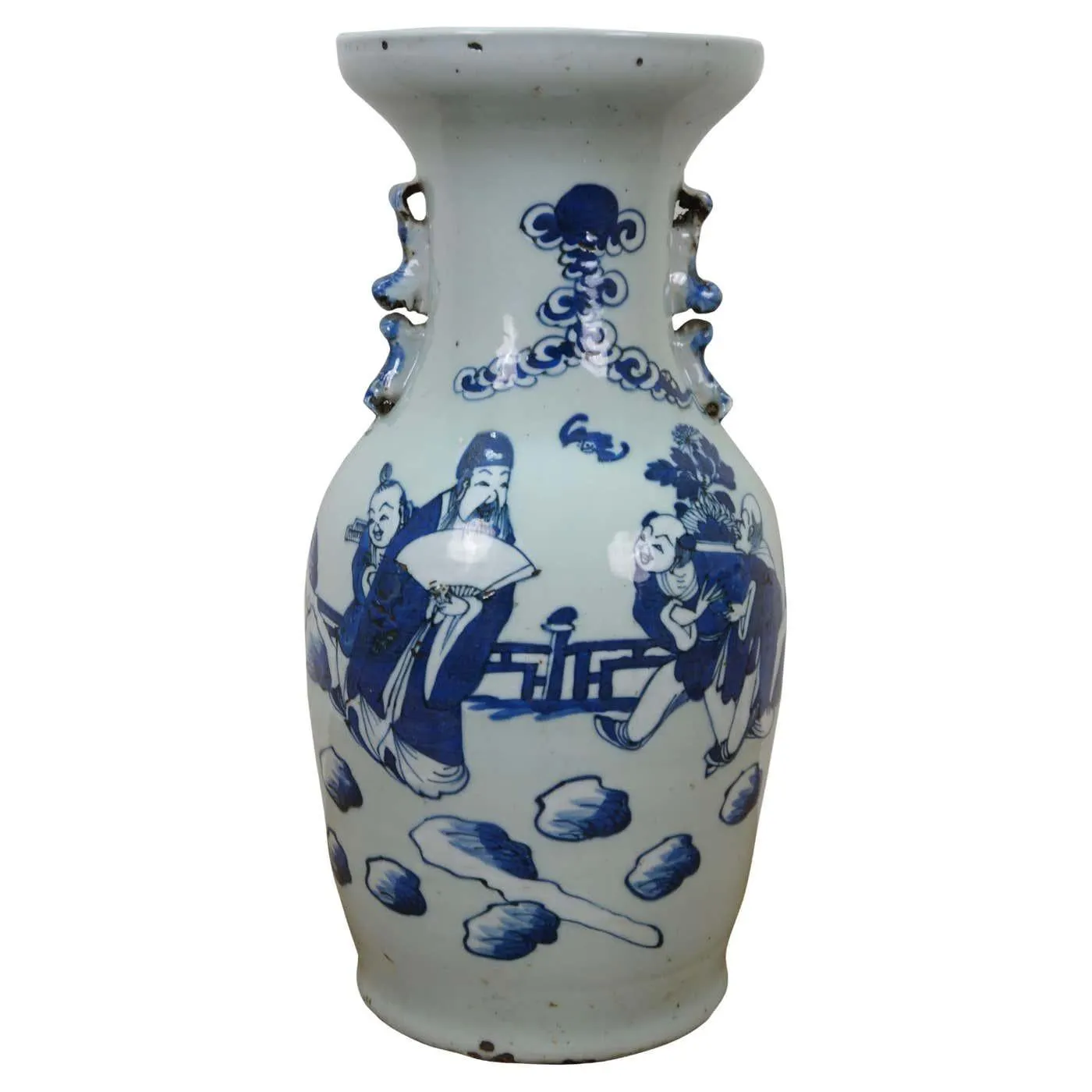 Antique 19th Century Chinese Qing Blue & White Porcelain Mantel Vase Urn 17"