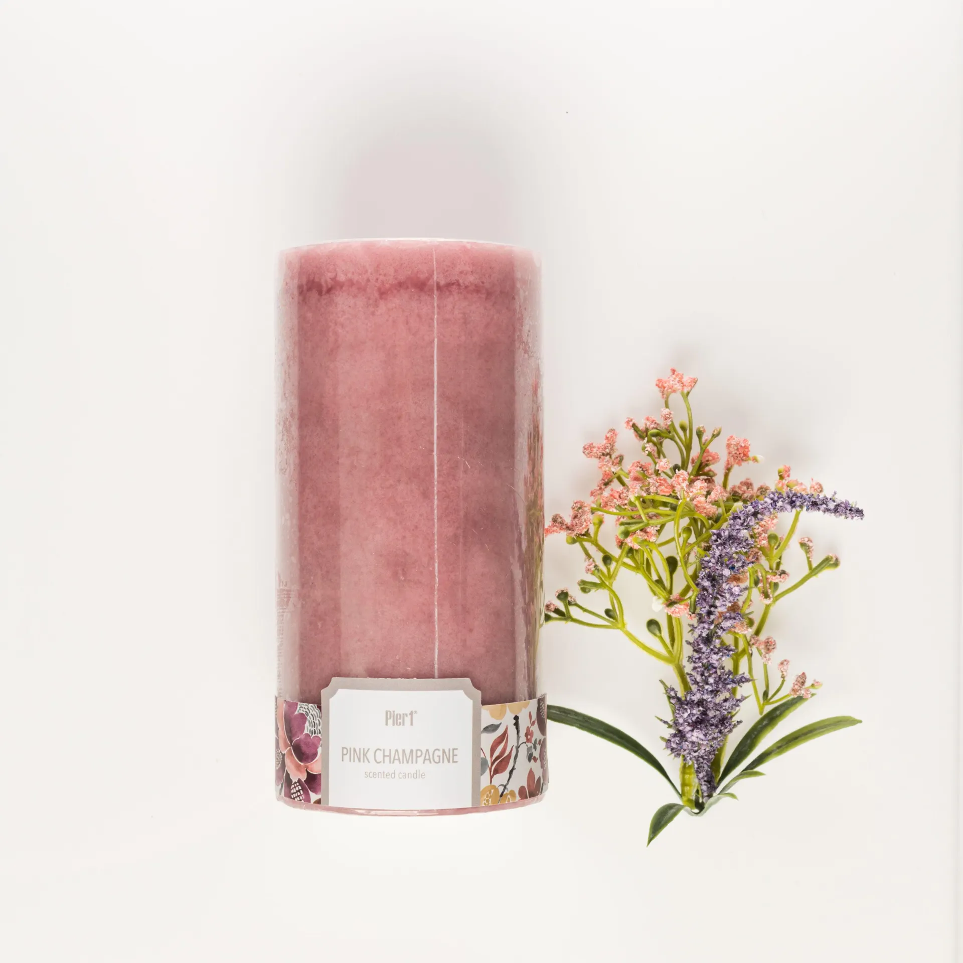 Pier 1 Pink Champagne 3X6 Mottled Pillar Candle