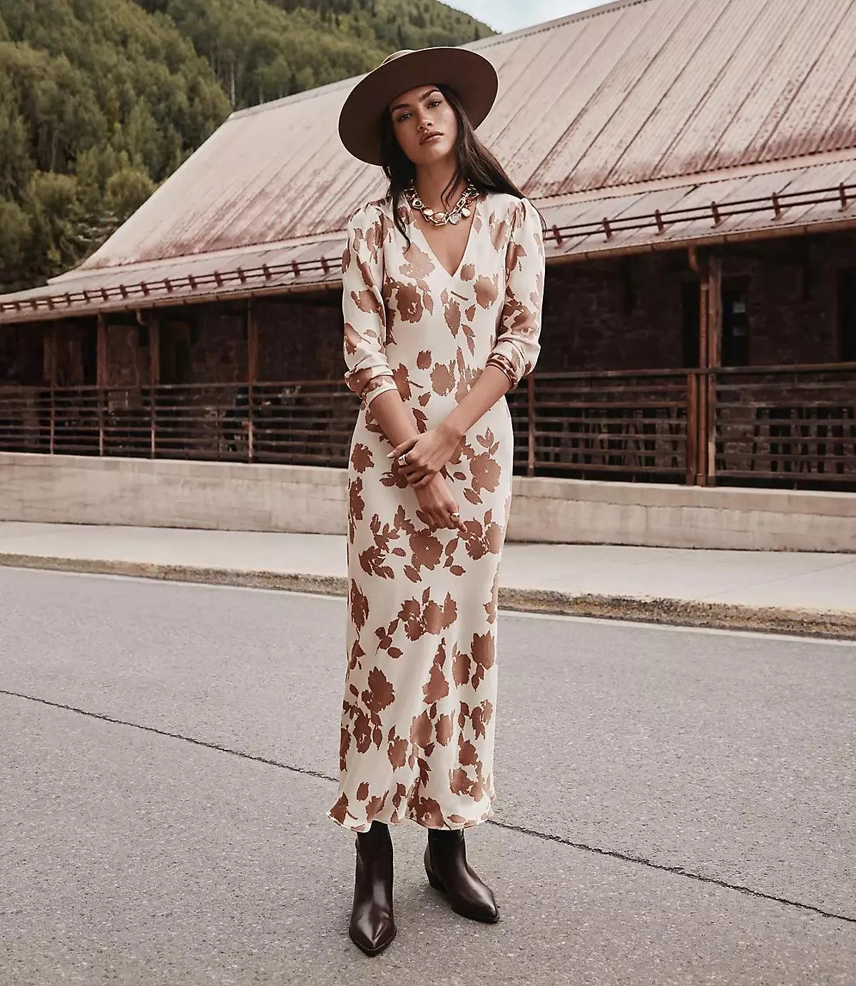 Floral V-Neck Bias Maxi Dress