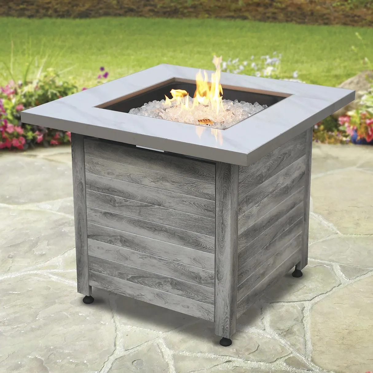 Tidewater Propane Gas Fire Pit with Tabletop Insert, Fire Glass and Cover