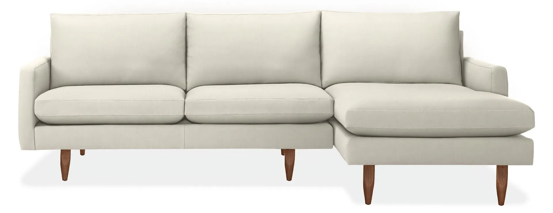 Jasper 104" Sofa with Right-Arm Chaise in Olmsted Ivory w/Walnut Tapered Legs