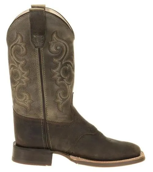Old West Youth Green Waxy Top Brown Western Boots