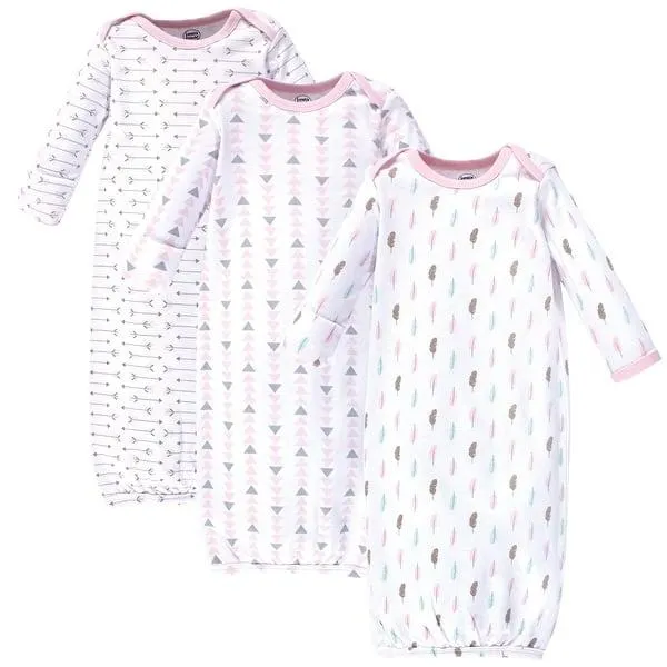 Luvable Friends Baby Girl Cotton Long-Sleeve Gowns 3pk, Girl Feathers