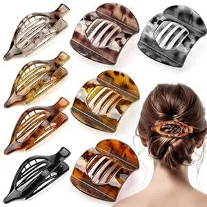 8 Pcs Flat Hair Clips for Women, 2 Styles French Flat Claw Clips for Women, Large Strong Hold Hair Claw Clips For Thick Thin Hair(Tortoiseshell)