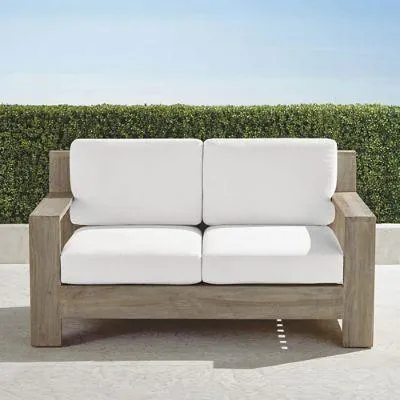 St. Kitts Loveseat with Cushions in Weathered Teak