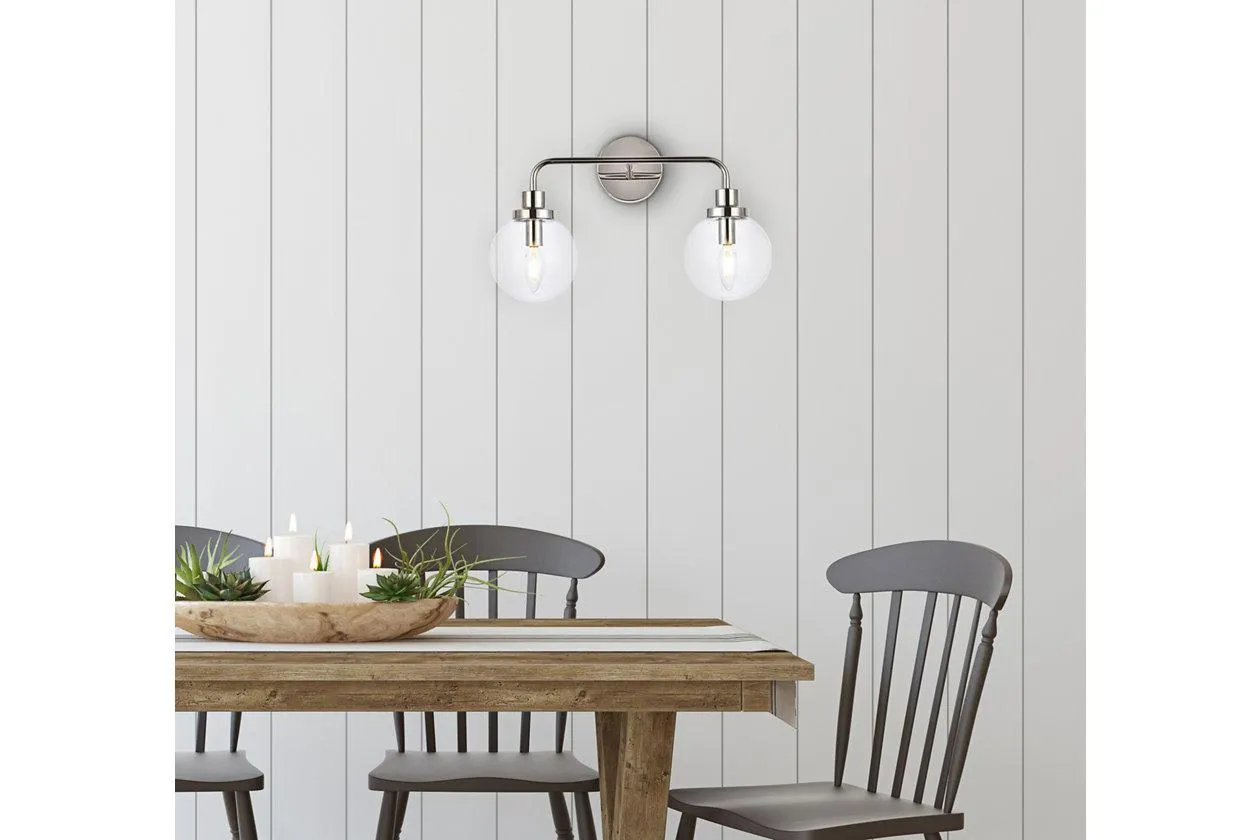 Hanson 2 Lights Bath Sconce In Polished Nickel w/ Clear Shade