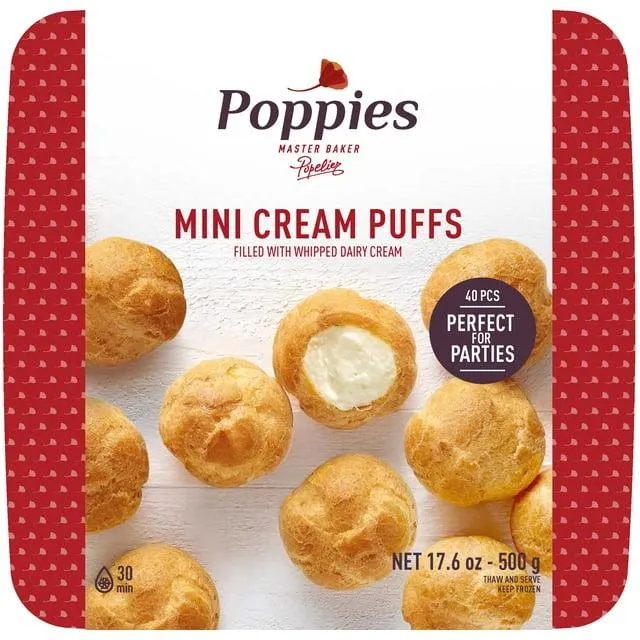 Poppies Frozen Mini Cream Puffs, Pastry Shells Filled with Rich Vanilla Dairy Cream 17.6oz