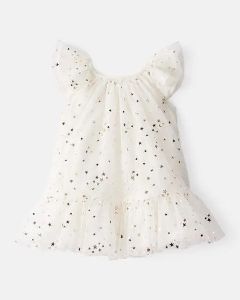 Baby Girl Star Print Short-Sleeve Dress - White