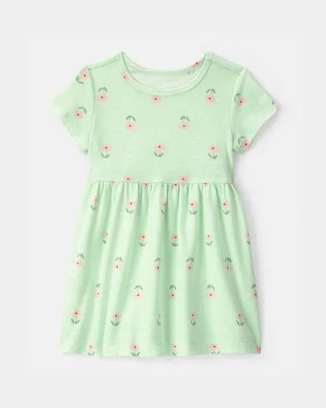 Baby Girl Floral Short-Sleeve Dress - Green