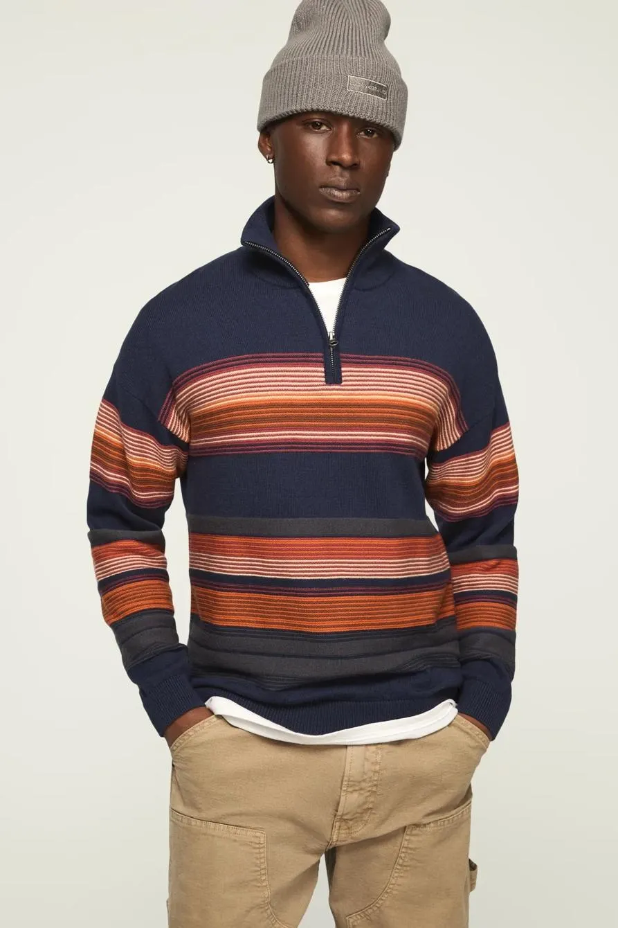 1/4 zip ombre stripe mock neck sweater