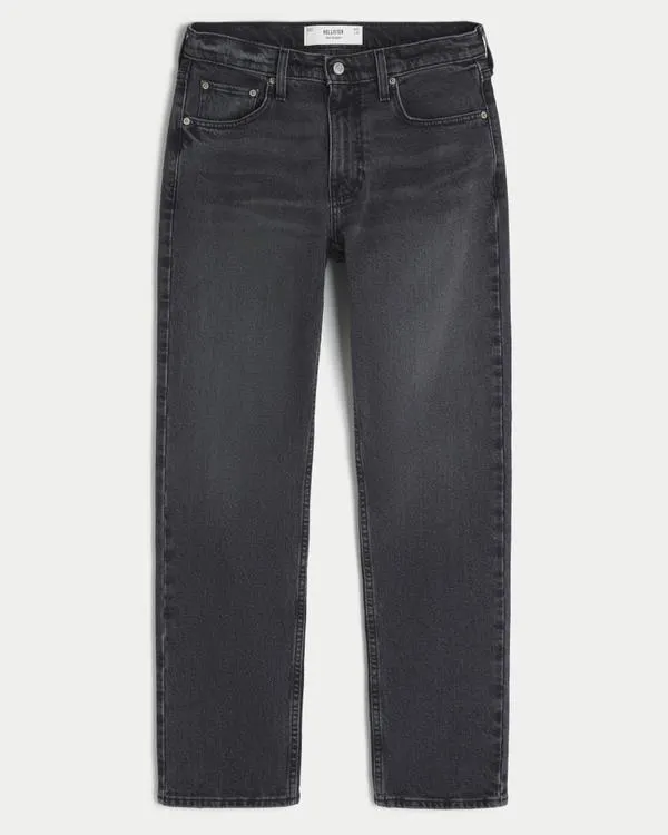 Washed Black Slim Straight Jeans