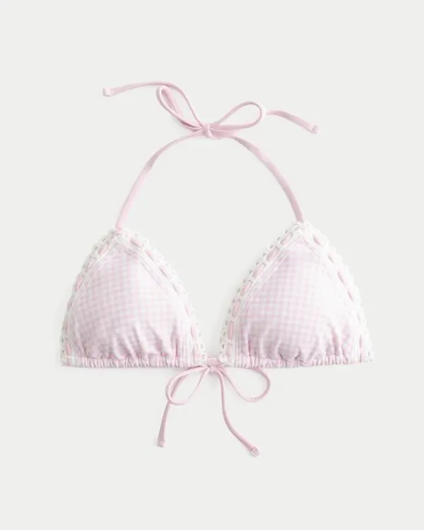 Crochet-Style Trim Halter Triangle Bikini Top