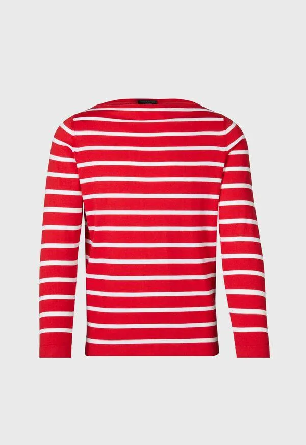 Cotton & Cashmere Boat Neck Stripe Pullover