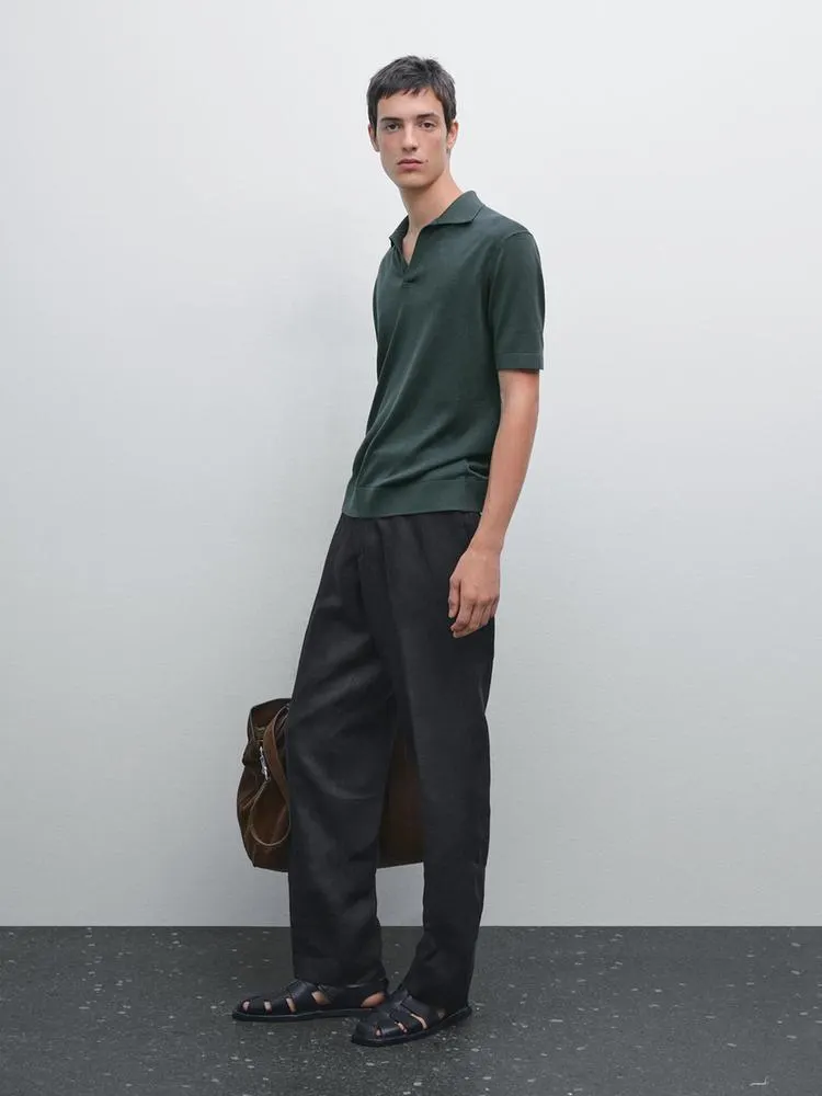 Knit V-neck polo shirt