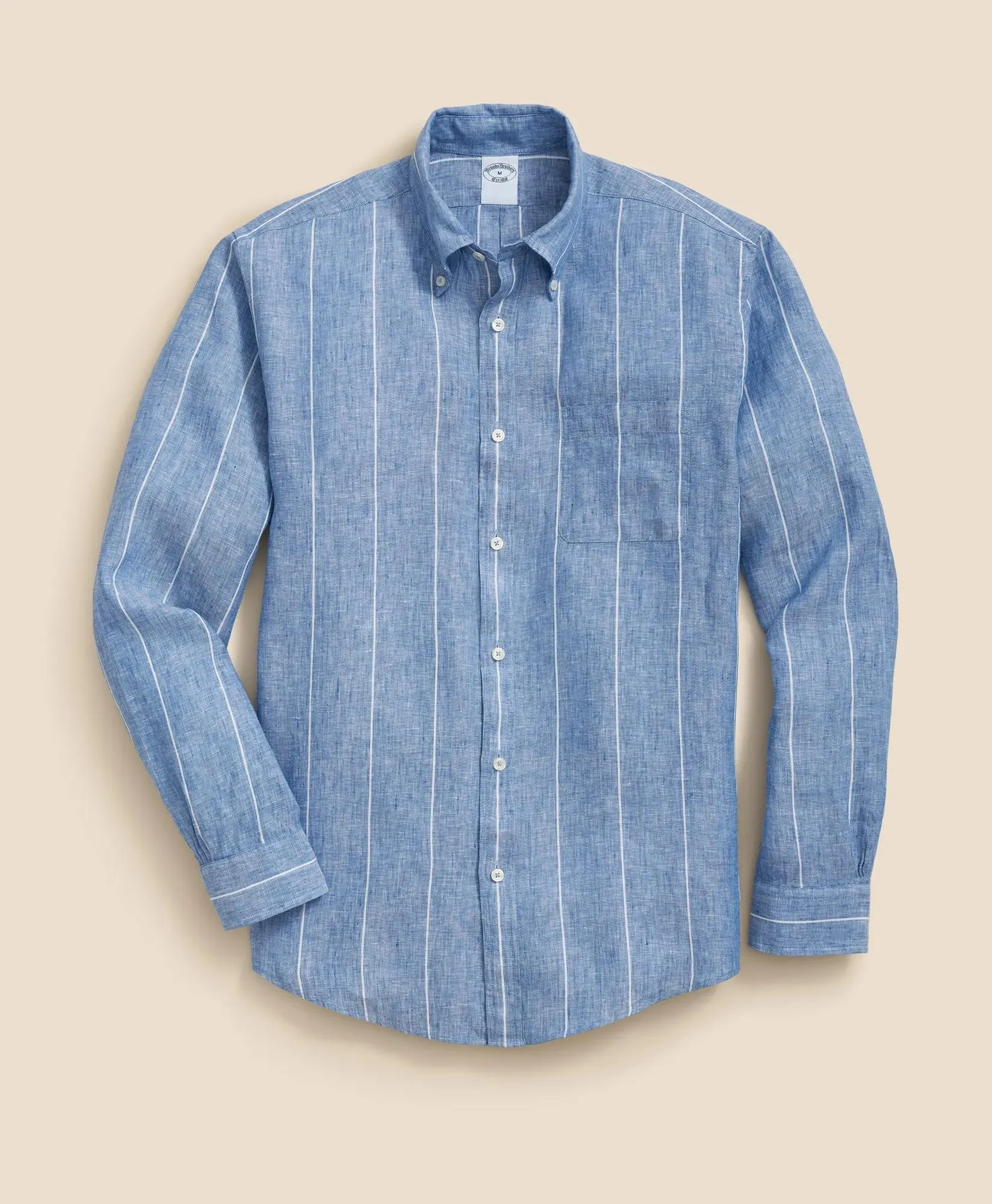 Irish Linen Polo Button Down Collar, Pinstripe Shirt