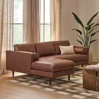 Sven 100" Tufted Leather Left Sectional - Taos Brown