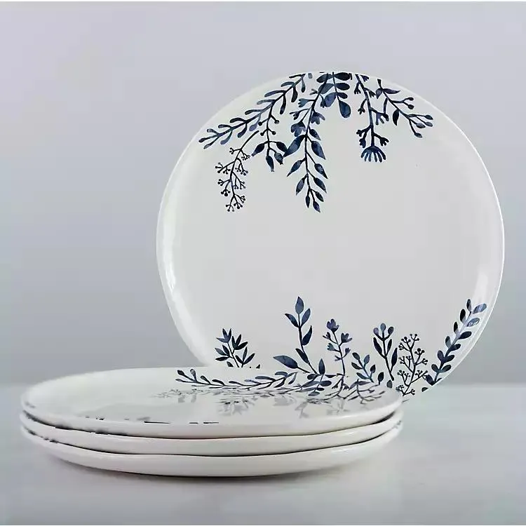 White and Blue Vines Dinner Plates, Set of 4