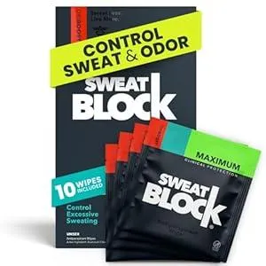 SweatBlock Clinical Strength Antiperspirant Wipes for Men and Women Excessive Sweat Protection Hyperhidrosis Treatment Stops Underarm Perspiration Up to 7 Days Includes 10 Individually Wrapped Wipes