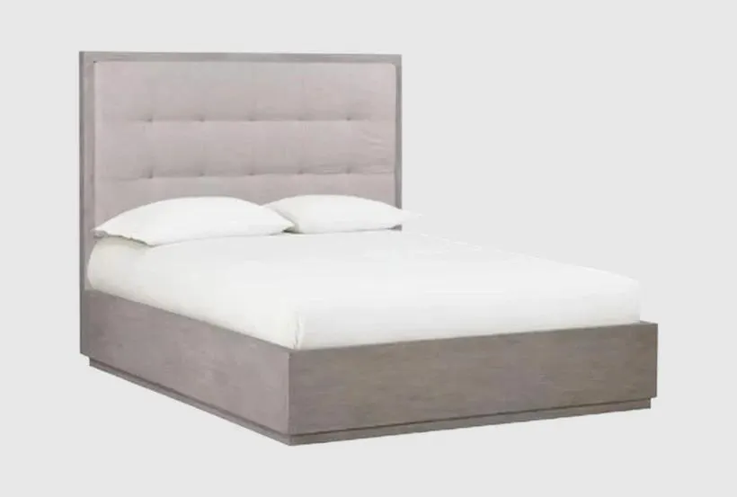 Huxley Natural Mineral Queen Wood & Button Tufted Upholstered Platform Bed