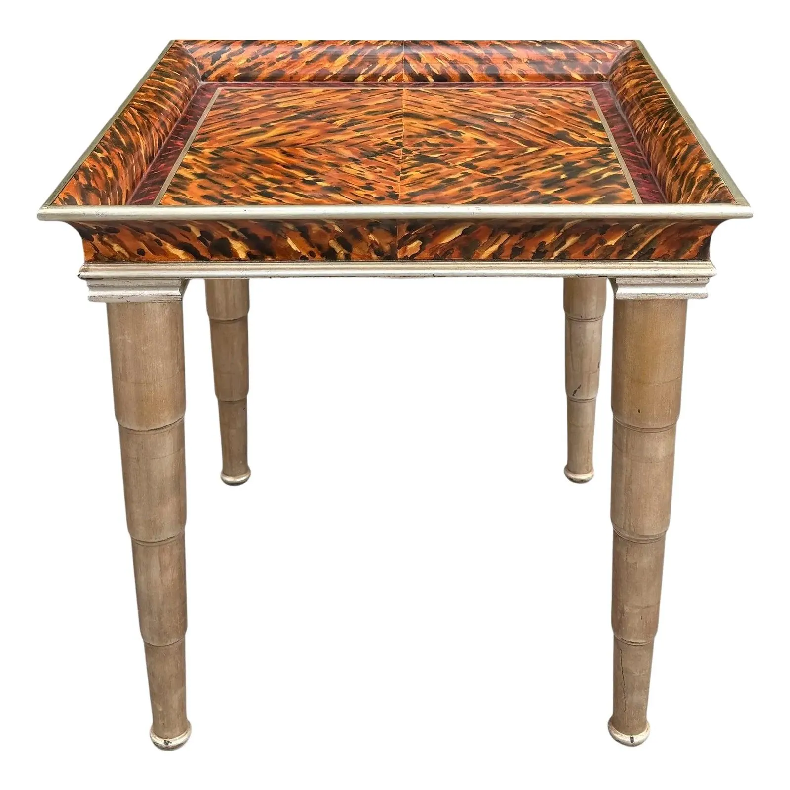 John Hutton for Donghia Style Faux Tortoise Shell & White Gold Giltwood Side Table
