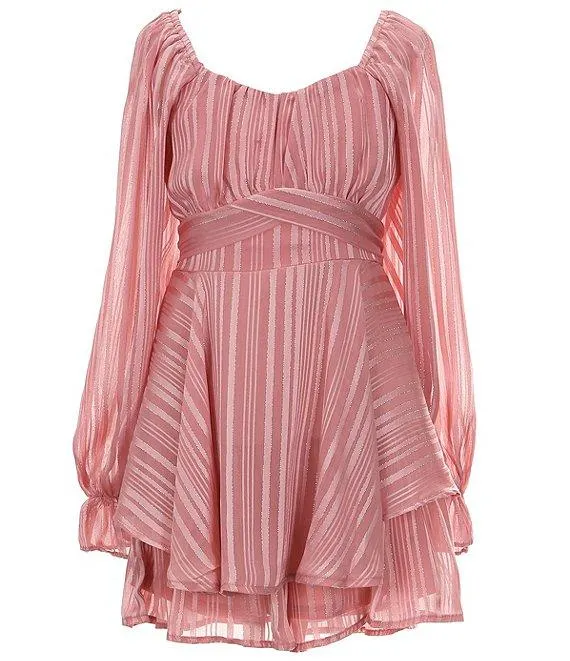 Big Girls 7-16 Blouson-Sleeve Lurex-Shadow-Stripe Chiffon Romper