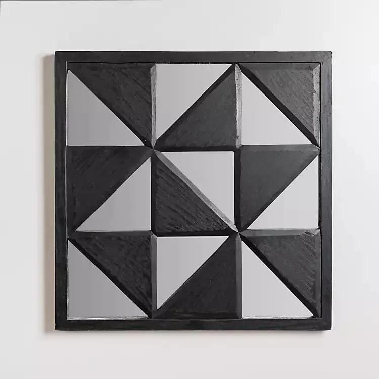 Black Wood and Mirror Abstract Wall Plaque