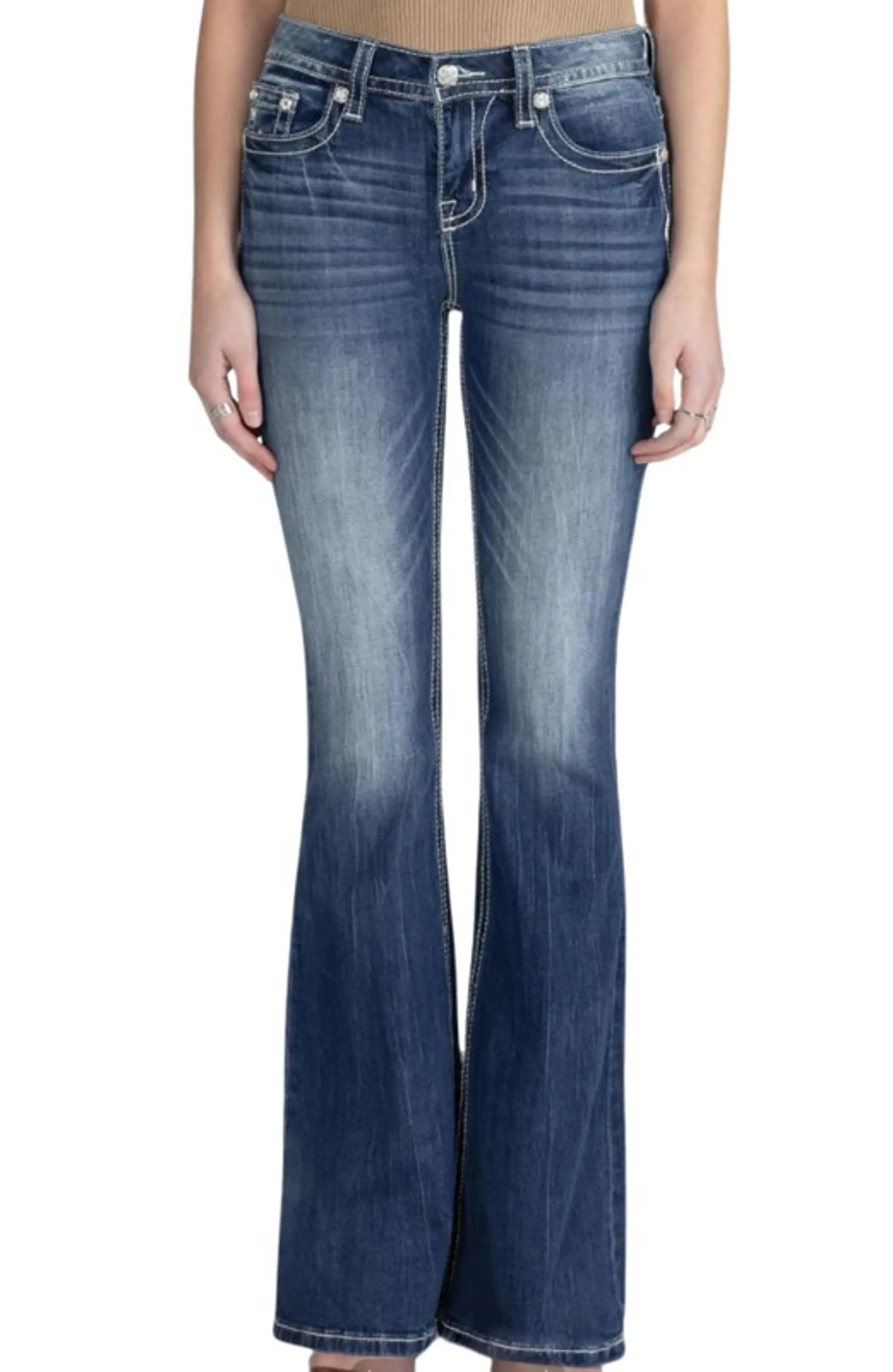 Miss Me Women's Silver Cross Stitch Flare Denim Jeans