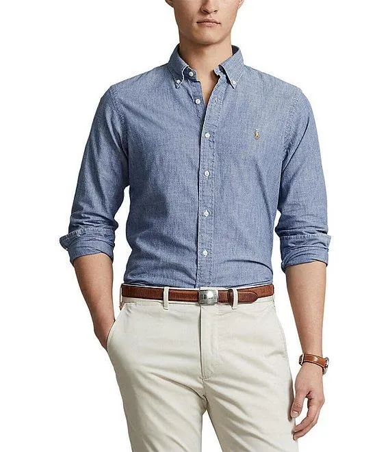 Classic-Fit Button-Front Solid Chambray Shirt