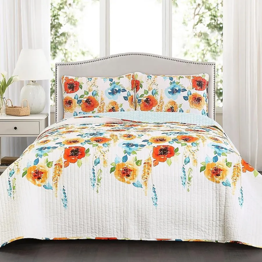 Lush Decor Tangerine Floral Reversible Full/Queen Quilt Cotton
