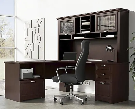 Realspace® Magellan Performance 71"W L-Shape Corner Desk, Cherry