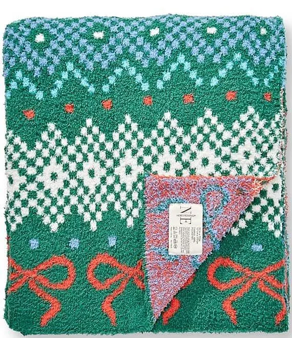 Warm Shop Collection Zoe Christmas Bow Knit Throw Blanket