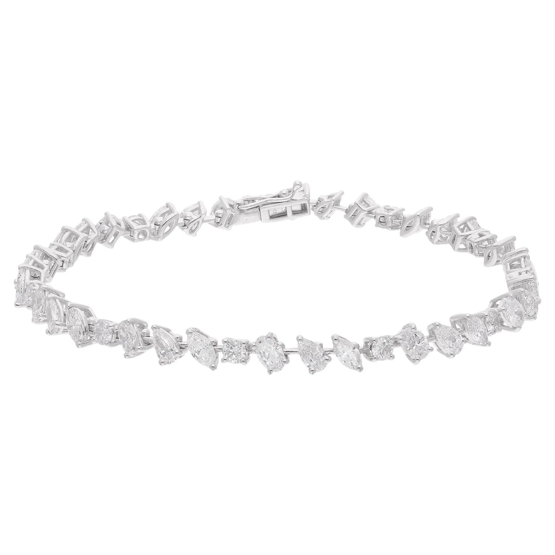 6.48 Carat Multi Shape Diamond Bracelet 18 Karat White Gold Handmade Jewelry