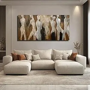 CHUDANHAO Graffiti Line Artwork Brown Picture Wall Decor Black Abstract Wall Art for Living Room Hotel Office Wall Hanging Decor 29"x58" Large Size