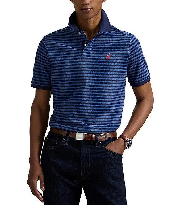 Classic Fit Thin Striped Mesh Short Sleeve Polo Shirt