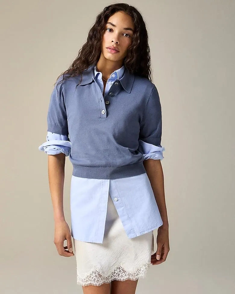 Short-sleeve sweater-polo in premium ultra-fine cotton