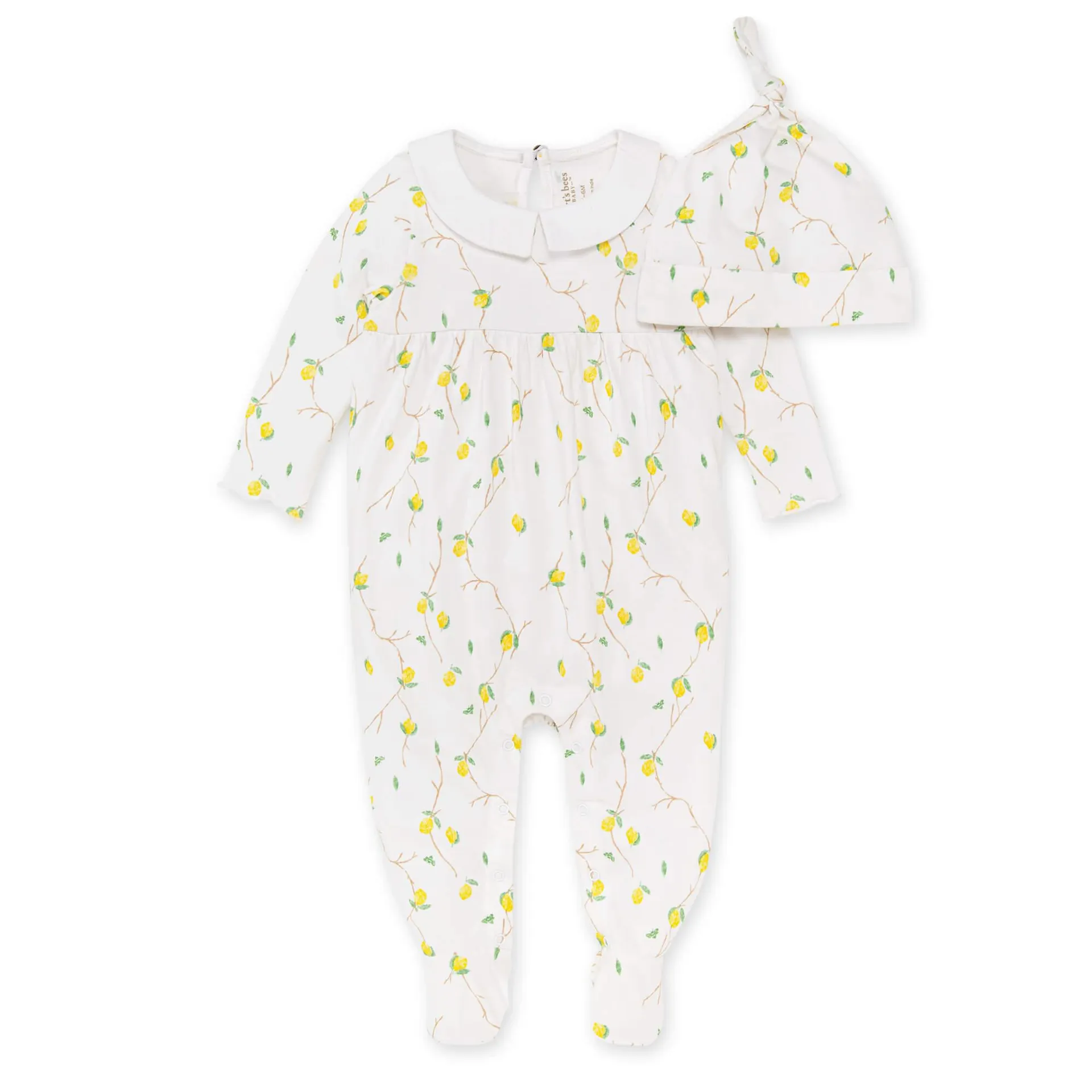 Burt's Bees Baby Lemon Vines Jumpsuit & Knot Top Hat Set
