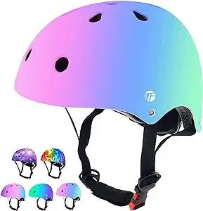Adjustable Color Gradient Skateboard Helmet for 3-5-8-14+Ages【Toddler Kids Youth Adult】 Girls Boys Woman.Bike Helmet for Multi-Sports Cycling Bicycle Scooter Inline Roller Skate Rollerblading