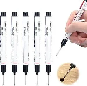 5PCS Long Head Deep Hole Markers - 20mm Deep Reach, Waterproof, Permanent, Metal Marking Pens (Black)